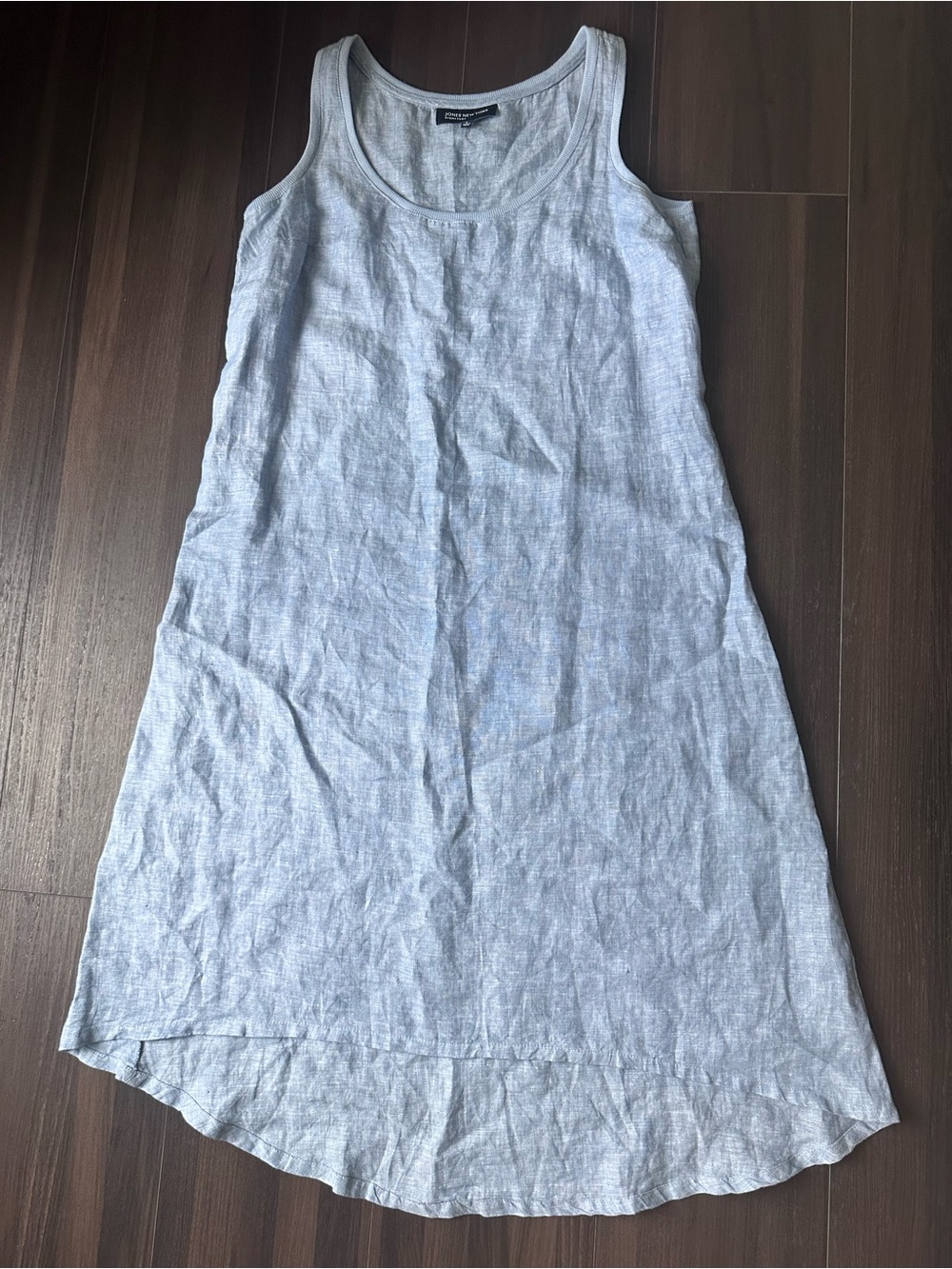 Jones New York Light Blue Linen High-Low Tank Dress